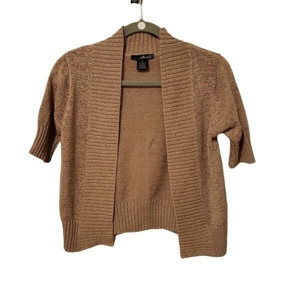 Willi Smith Womens Sz S Brown Solid 3/4 Sleeve Knit Cardigan Sweater - Picture 1 of 8